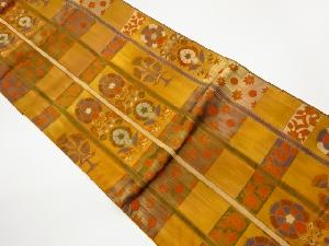 リサイクル　縞に草花模様織出し袋帯